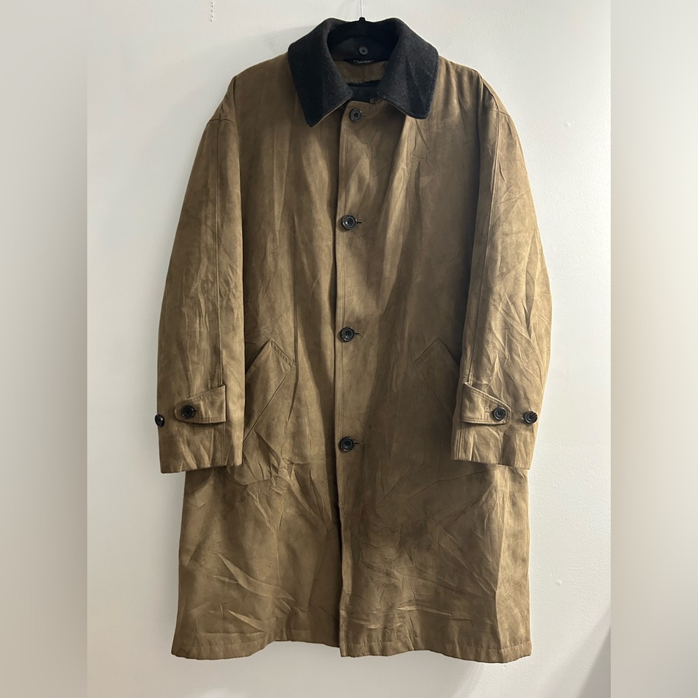 Jos A Bank Men’s chore Trench Coat Beige Long Removable Plaid Wool Blend Liner